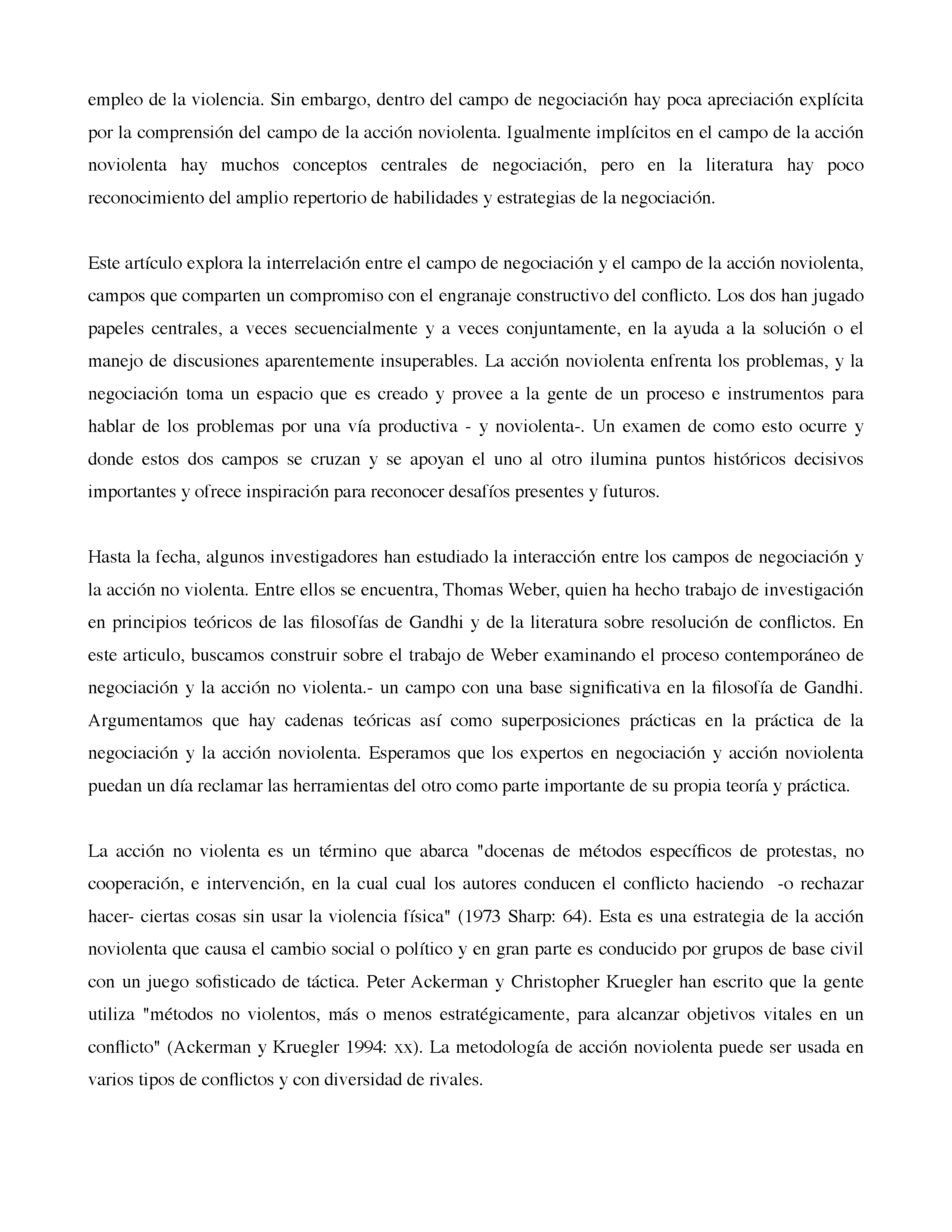 En Teoría, la negociación y la acción no violenta: Interactuando en el universo del conflicto