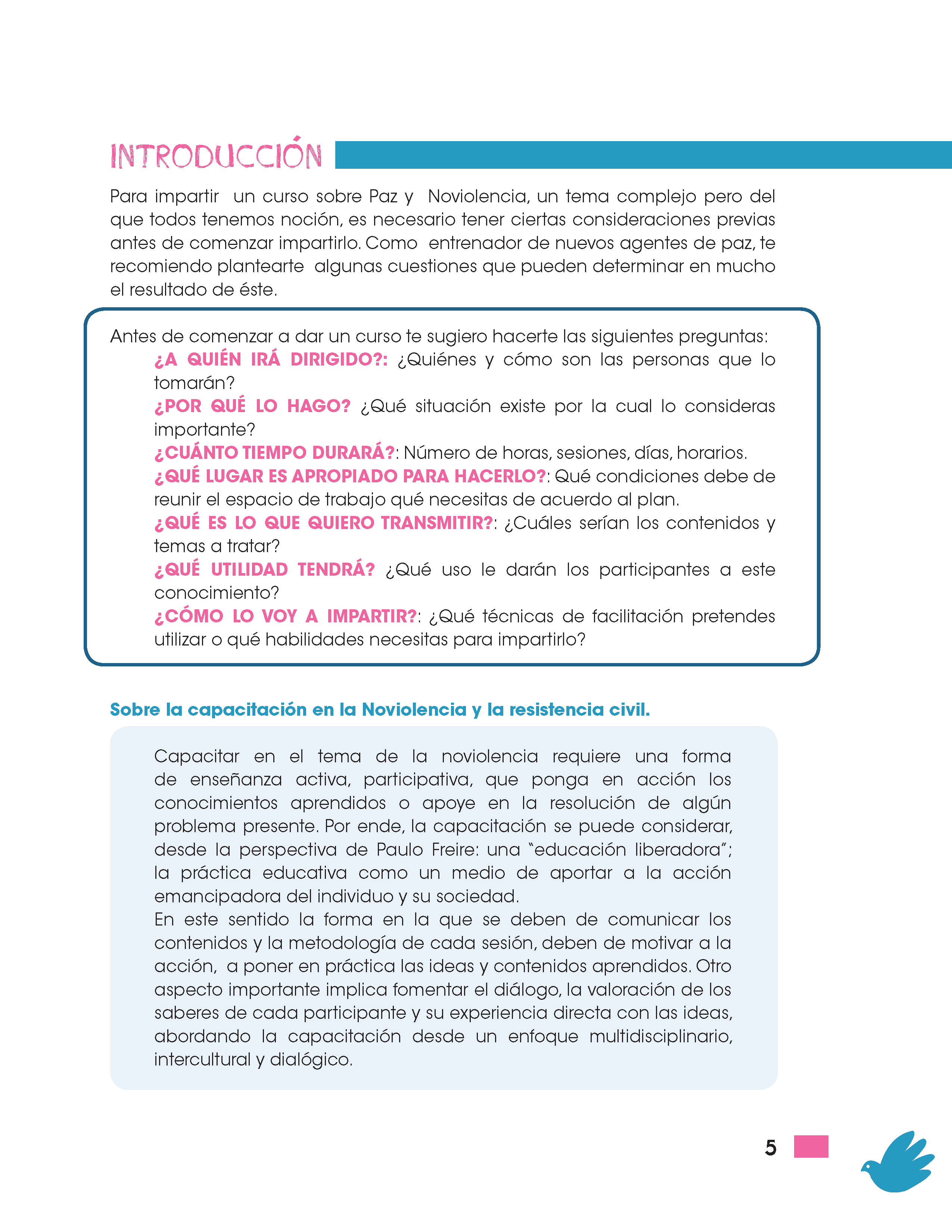 Manual de Capacitacion en la Noviolencia – una guia para entrenar agentes de paz