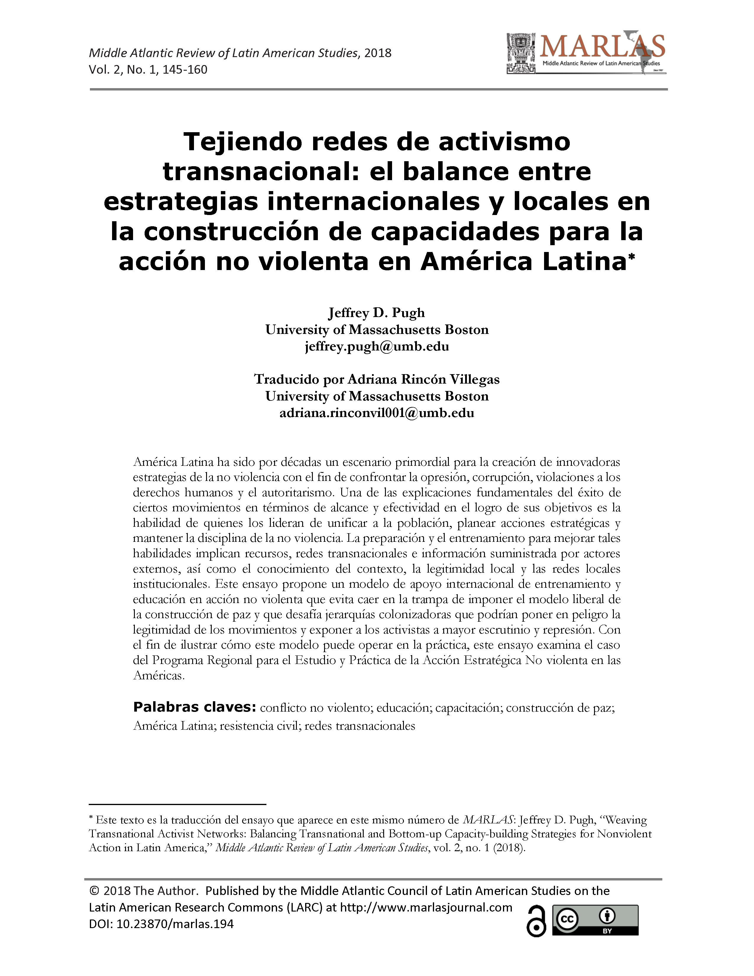 Tejiendo redes de activismo transnacional: el balance entre estrategias internacionales y locales en la construcción de capacidades para la acción no violenta en América Latina