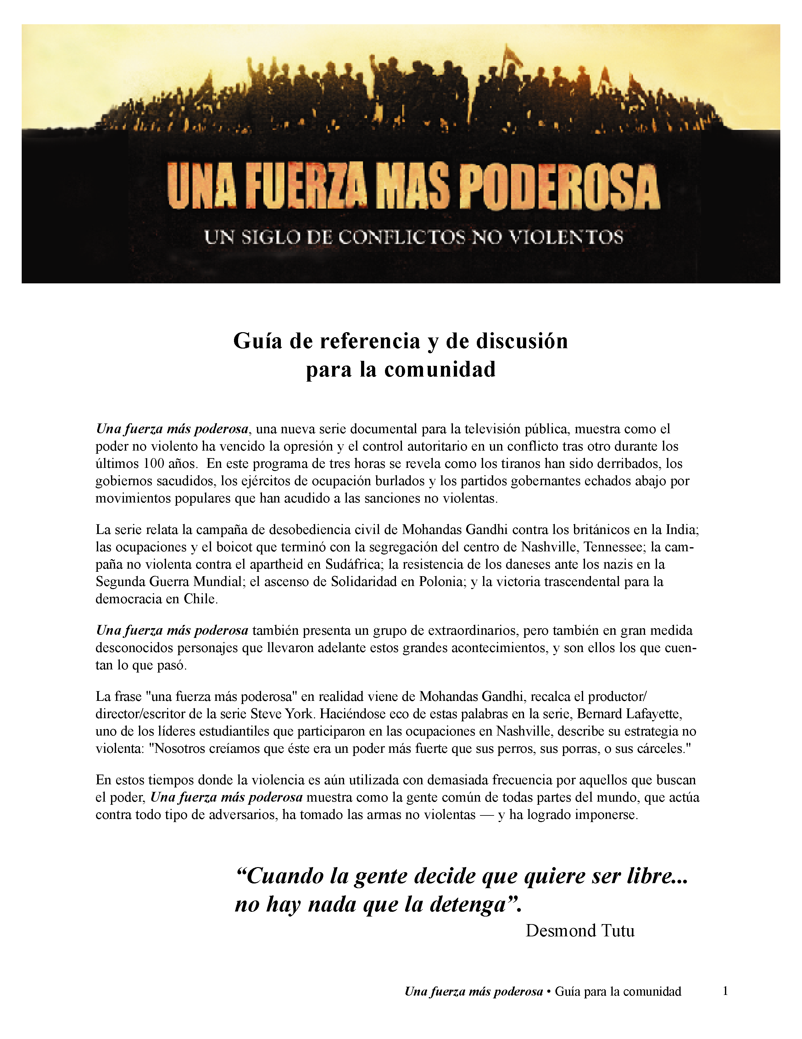 Una Fuerza Mas Poderosa — Guía de referencia y de discusión para la comunidad