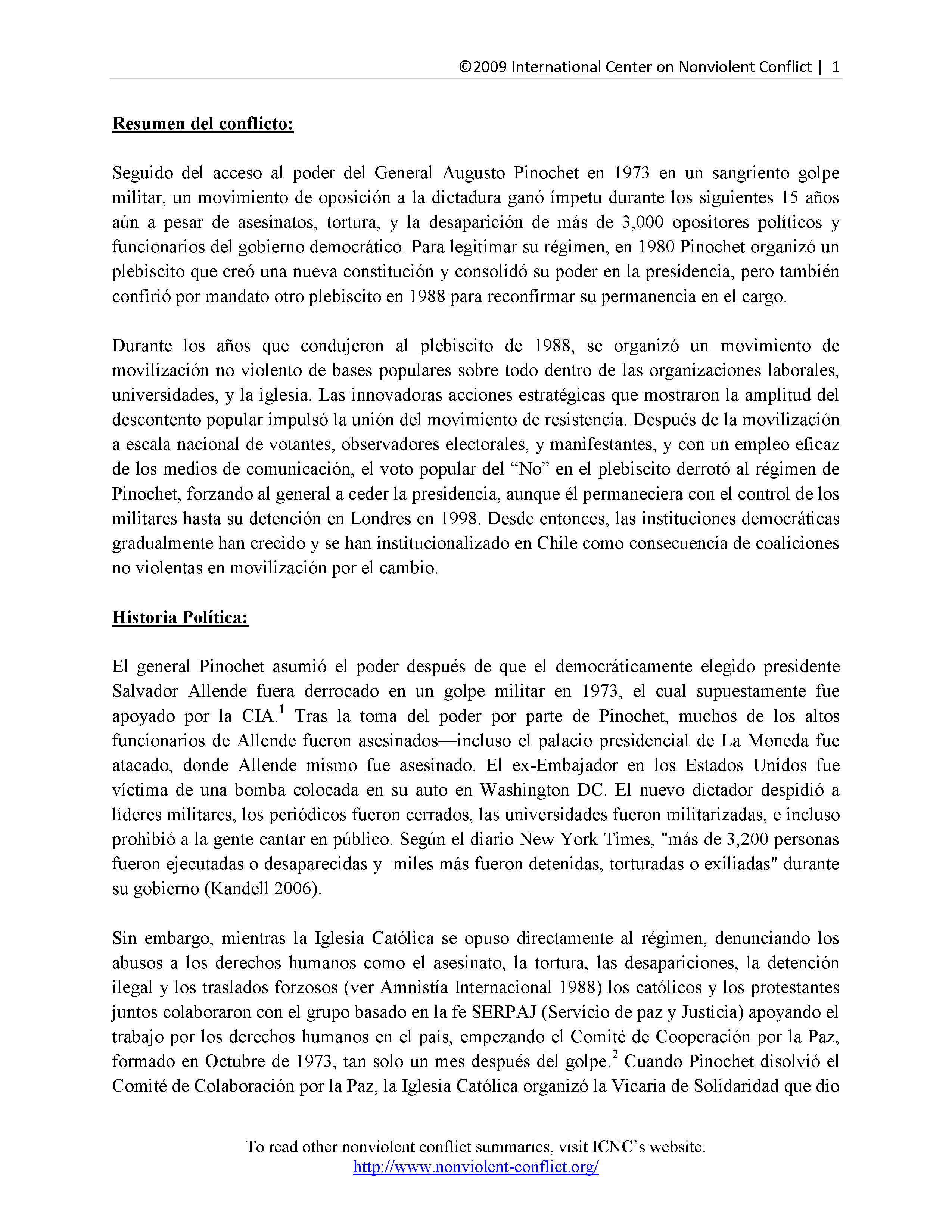 Chile: La lucha contra un dictador militar (1985-1988)