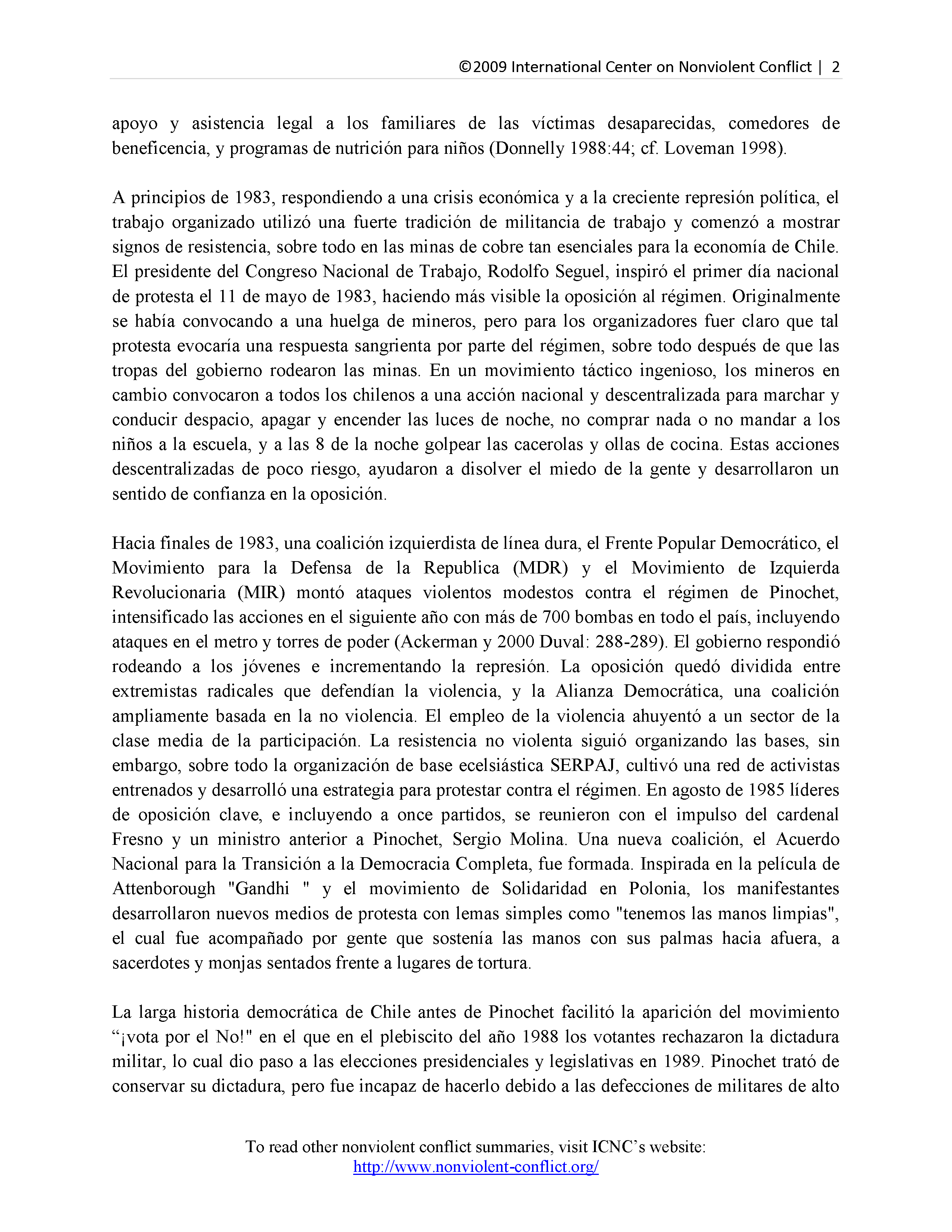 Chile: La lucha contra un dictador militar (1985-1988)