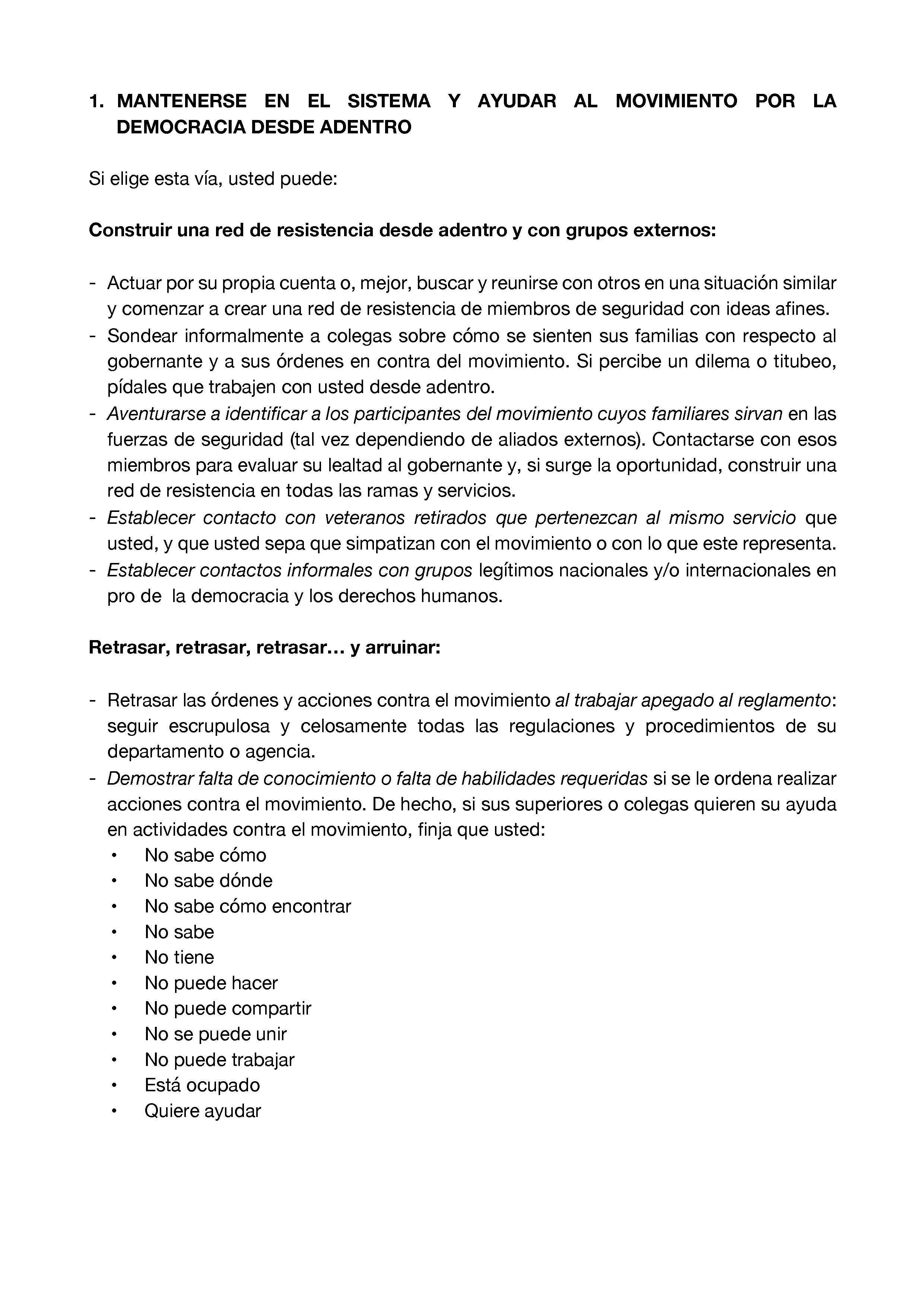 Para los miembros de las fuerzas de seguridad: una guía para apoyar a los movimientos por la democracia