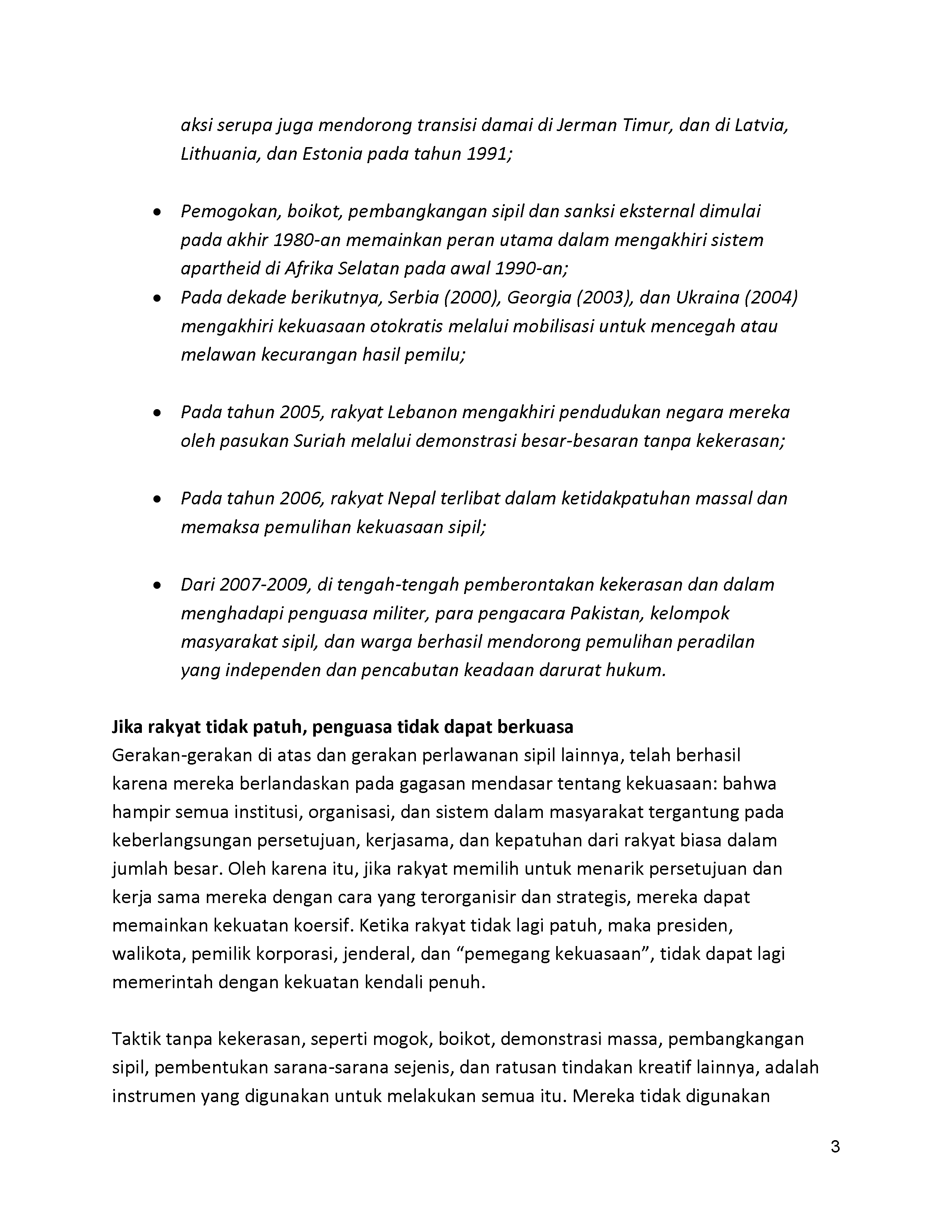 Tiga Ihwal Penting dalam Perlawanan Sipil: Persatuan, Perencanaan, dan Disiplin