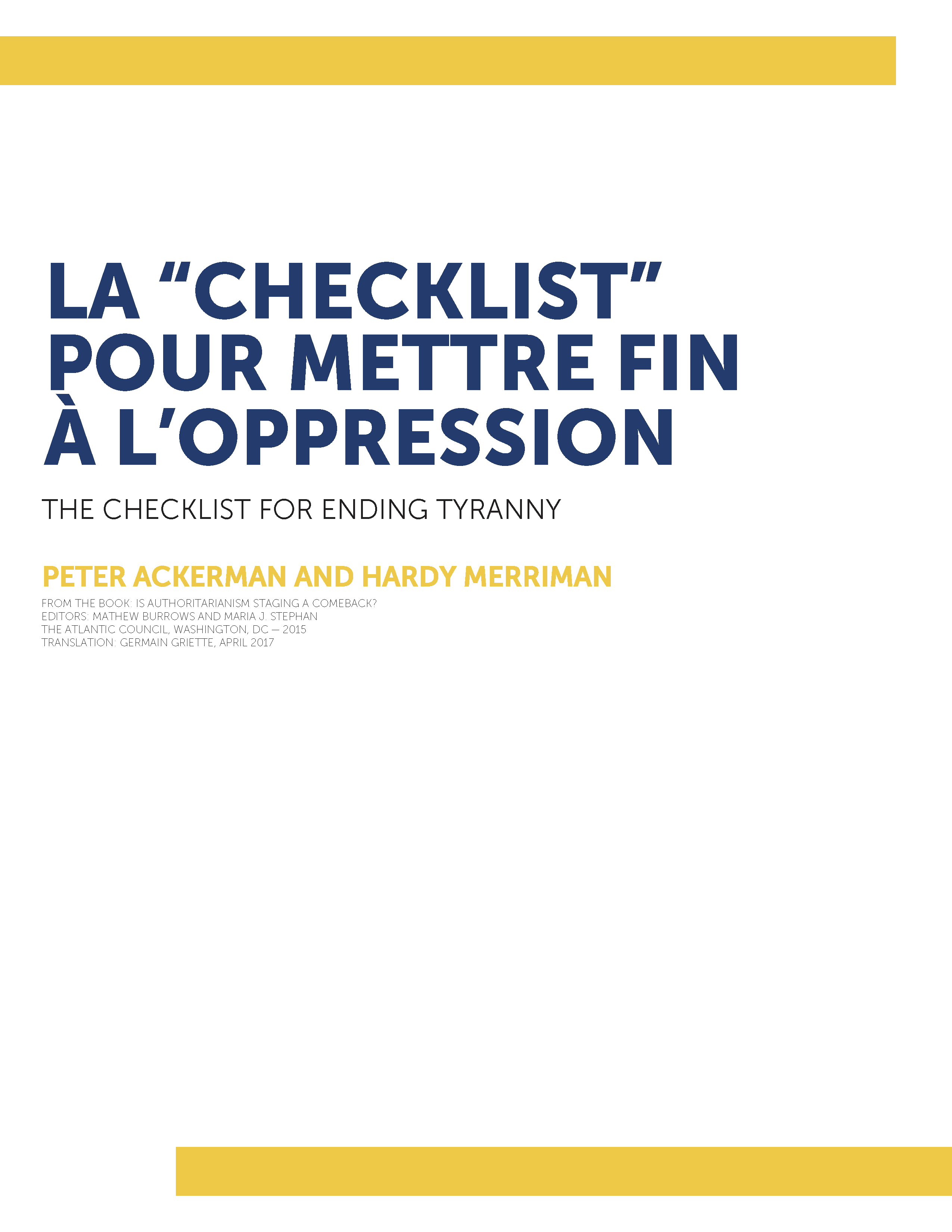 La “checklist” pour mettre fin à l’oppression