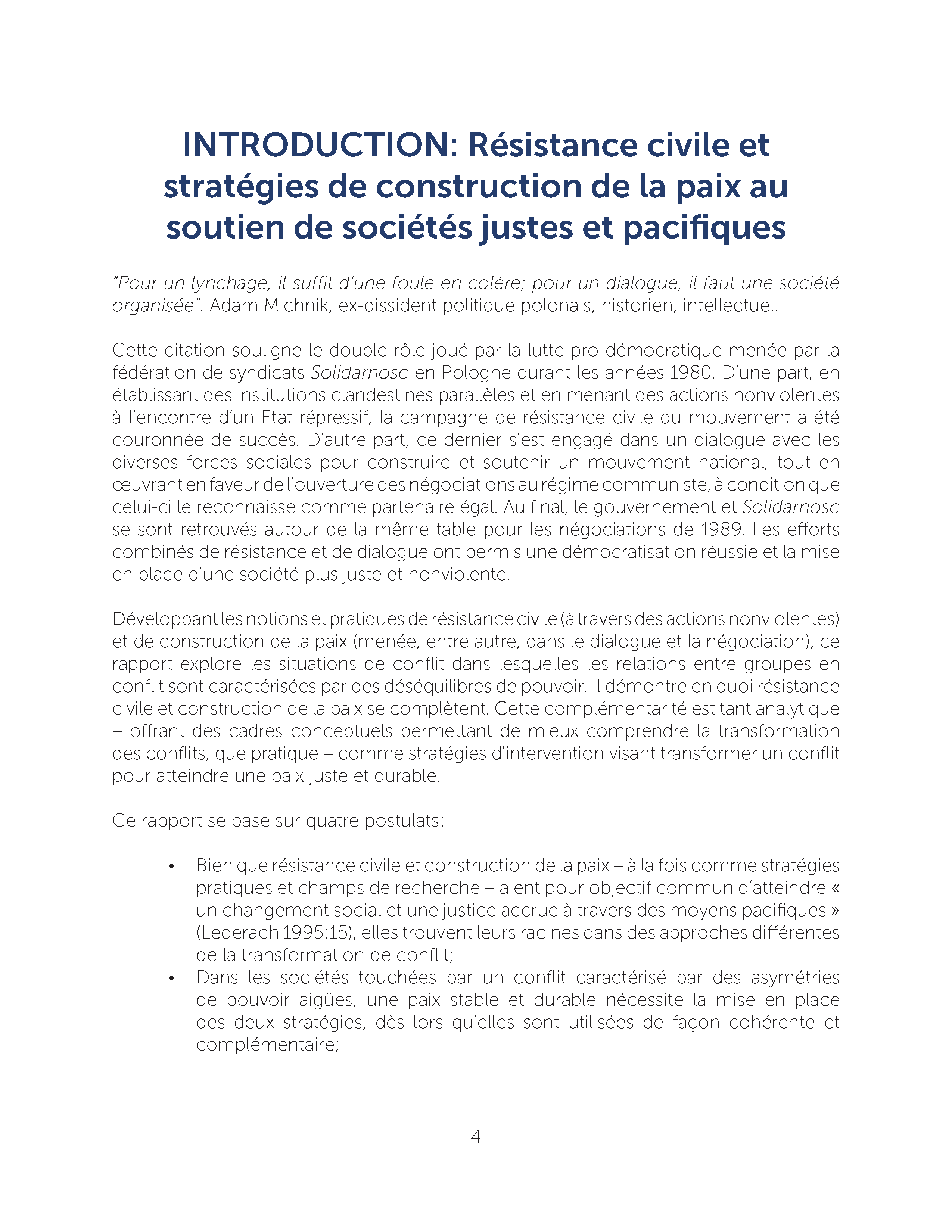 Œuvrer pour la paix Stratégies intégrées de résistance civile et de construction de la paix