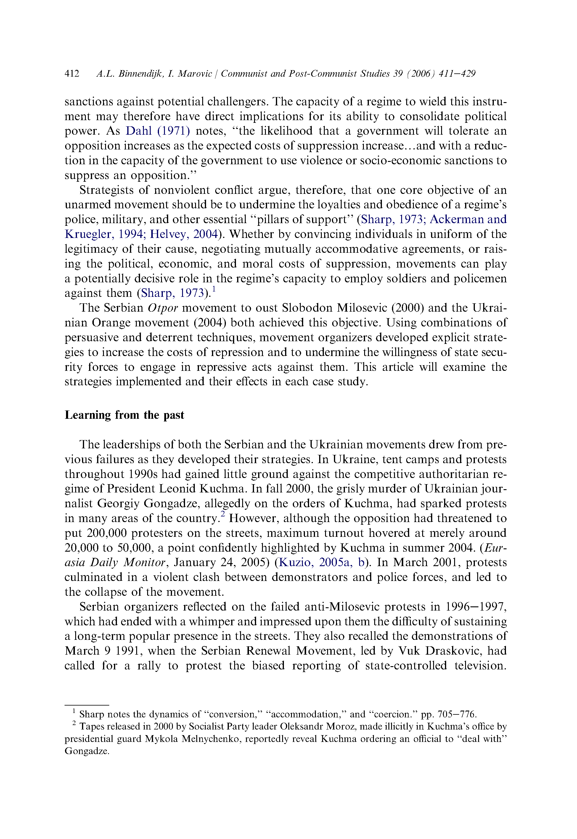 Power and Persuasion: Nonviolent strategies to influence state security forces in Serbia (2000) and Ukraine (2004)