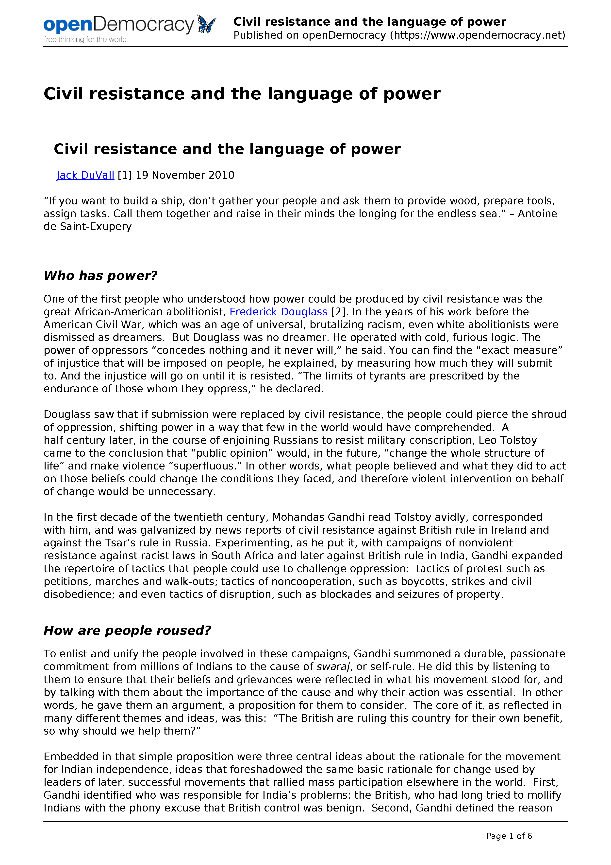 Civil Resistance and the Language of Power