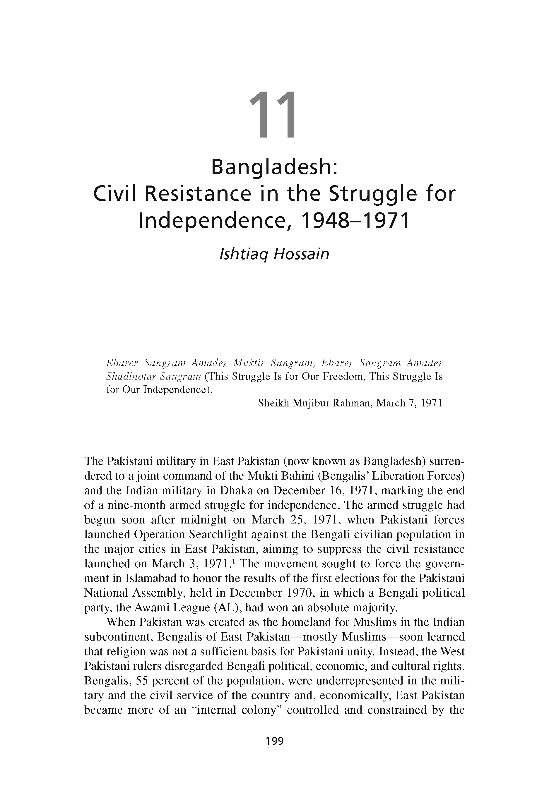 Bangladesh: Civil Resistance in the Struggle for Independence, 1948-1971 (Chapter 11 from ‘Recovering Nonviolent History’)