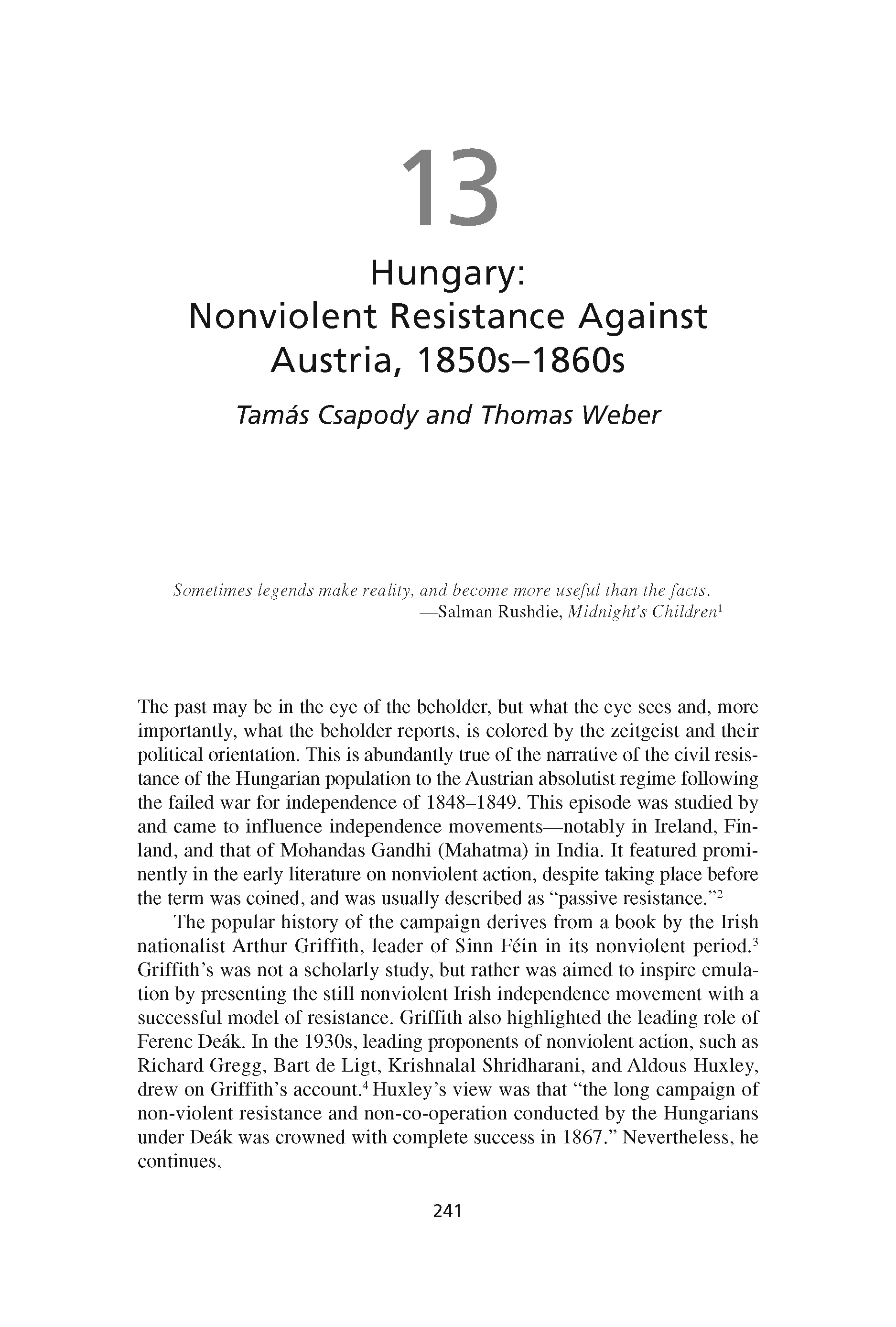 Hungary: Nonviolent Resistance Against Austria, 1850s-1860s (Chapter 13 from ‘Recovering Nonviolent History’)