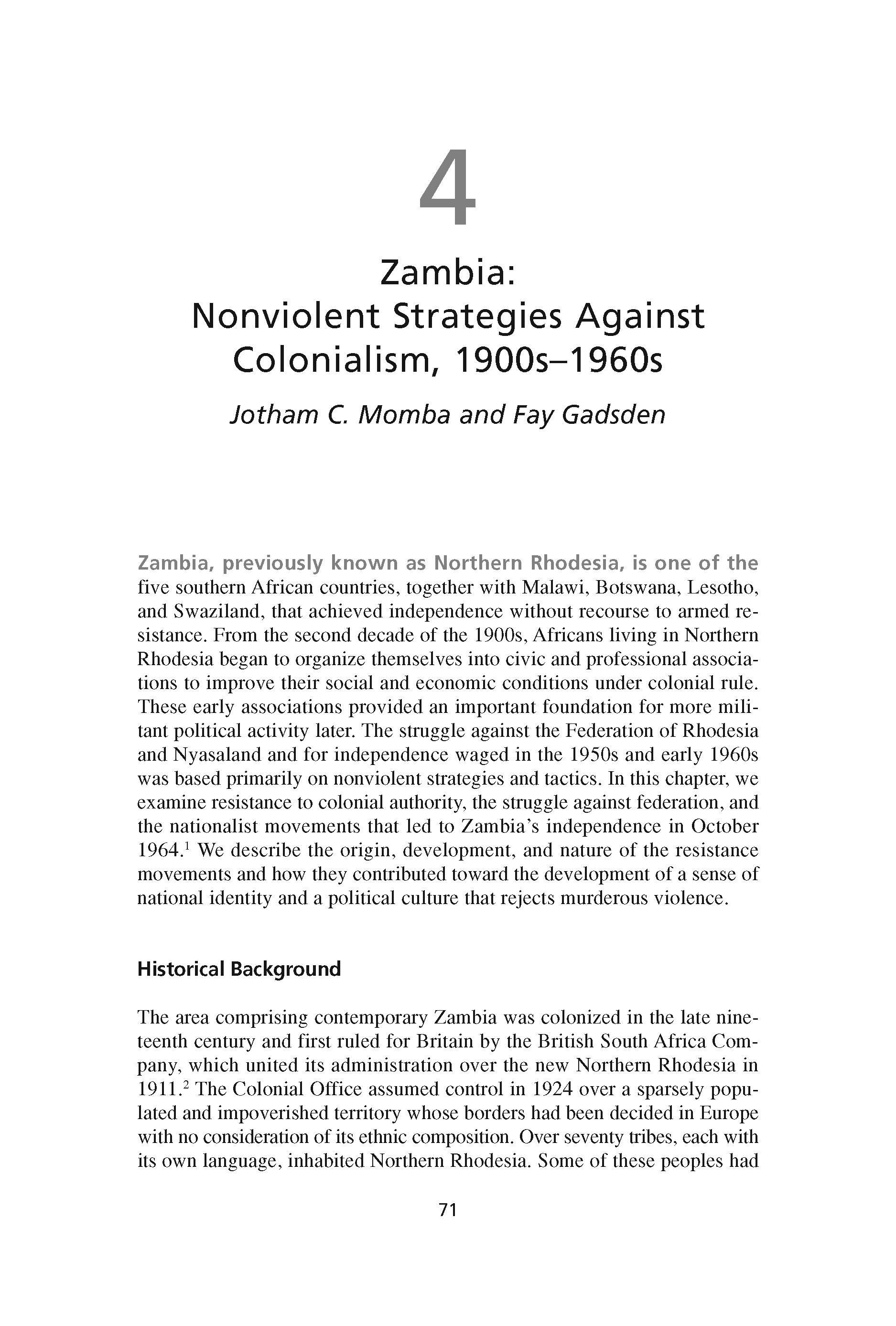Zambia: Nonviolent Strategies Against Colonialism, 1900s-1960s (Chapter 4 from ‘Recovering Nonviolent History’)