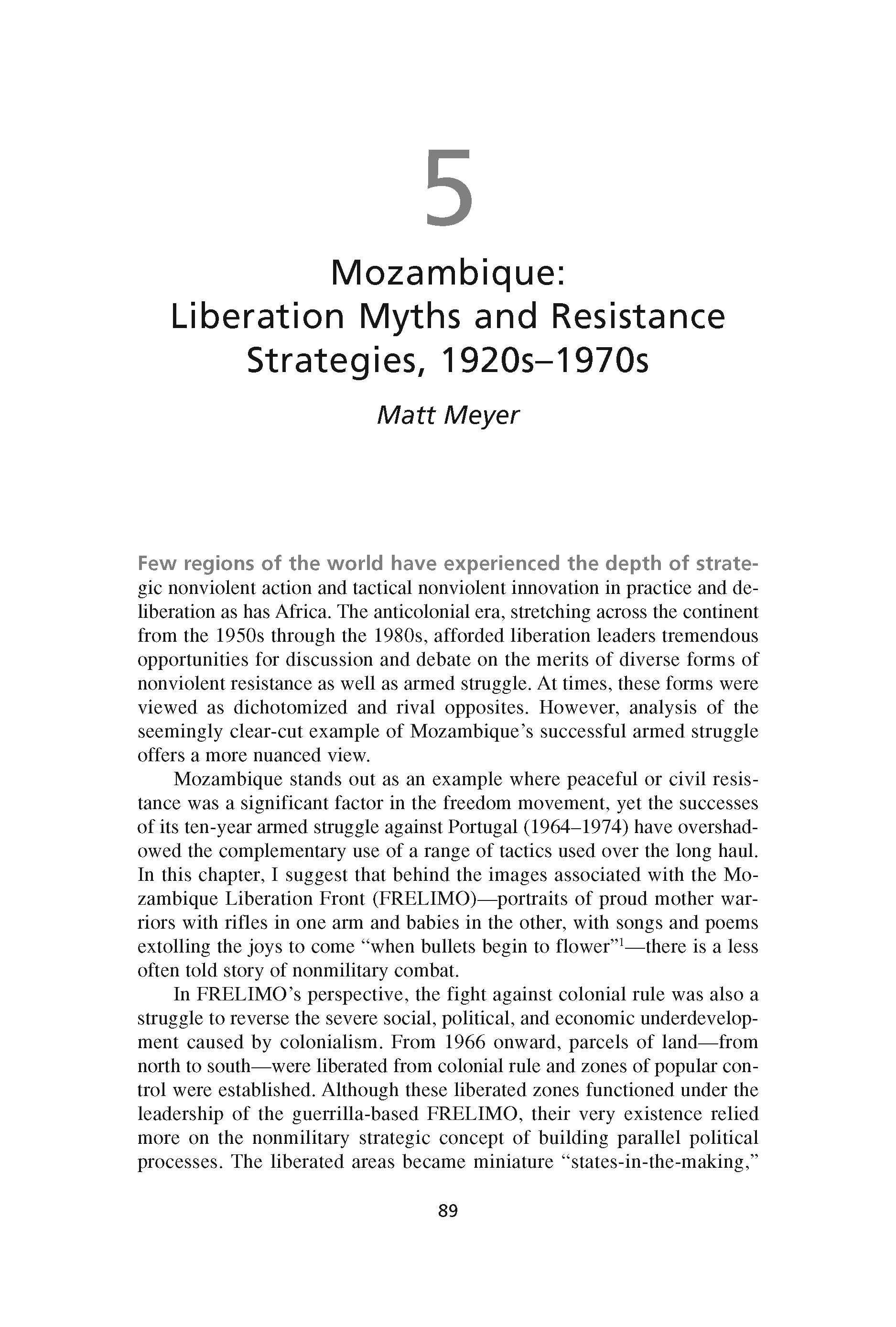 Mozambique: Liberation Myths and Resistance Strategies, 1920s-1970s (Chapter 5 from ‘Recovering Nonviolent History’)