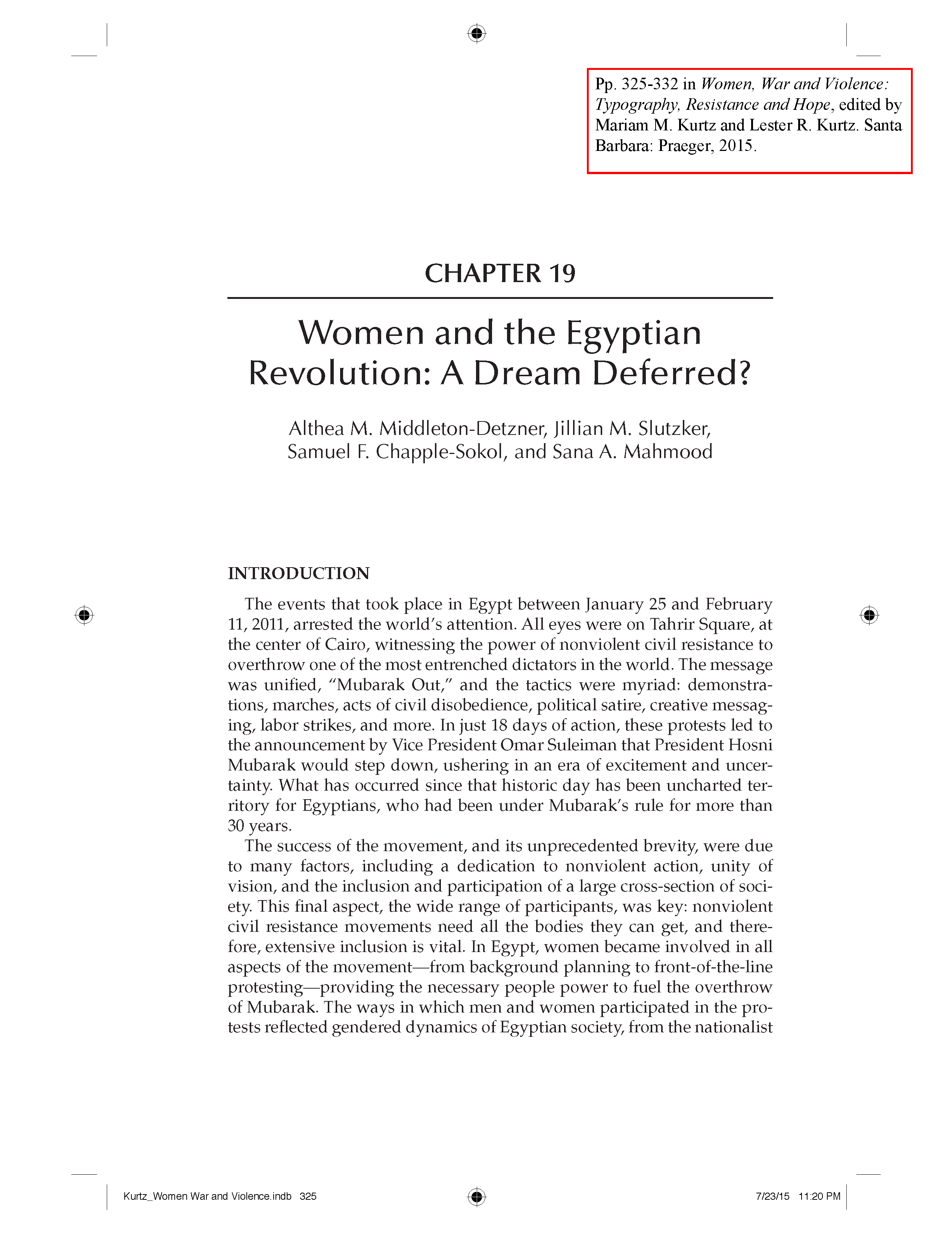 Women and the Egyptian Revolution: A Dream Deferred?