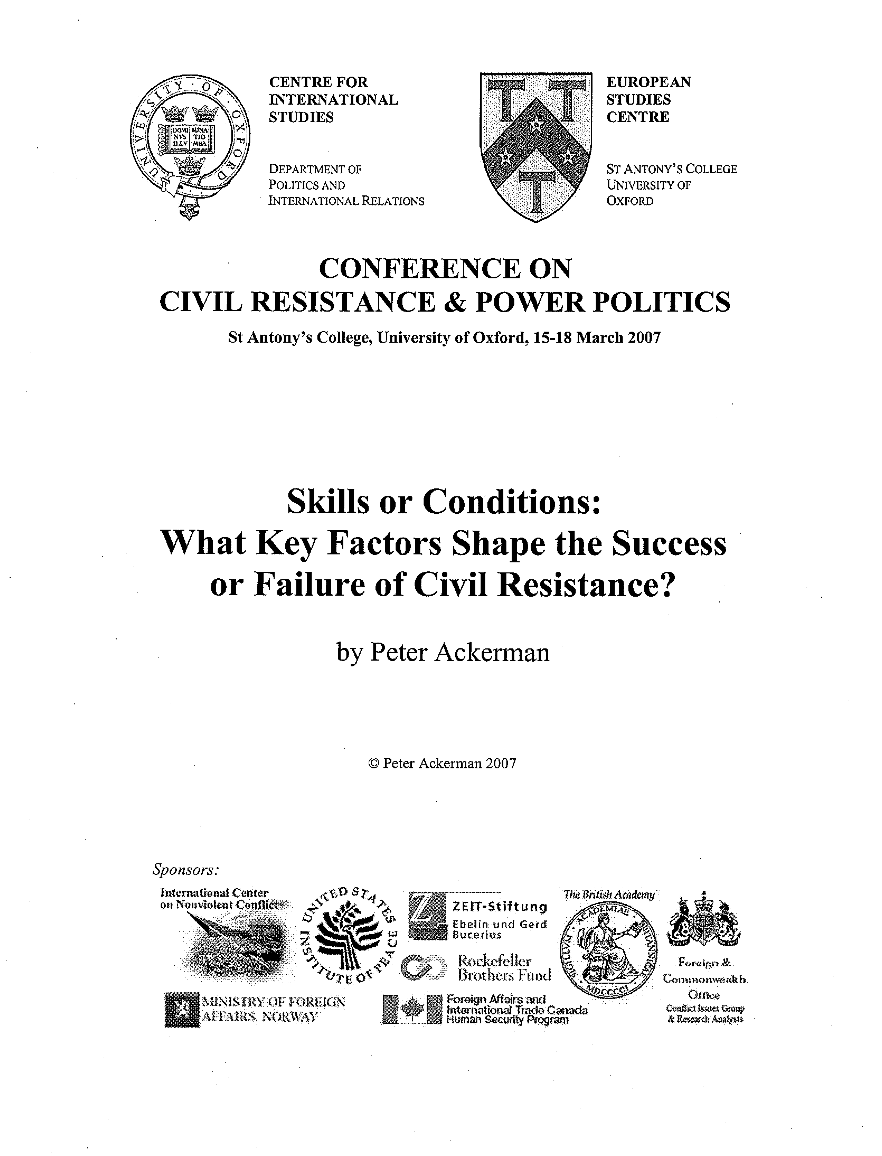 Skills or Conditions: What Key Factors Shape the Success or Failure of Civil Resistance?