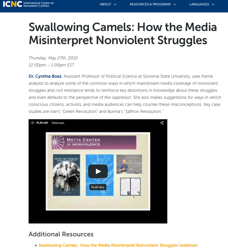 Swallowing Camels: How the Media Misinterpret Nonviolent Struggles (webinar)