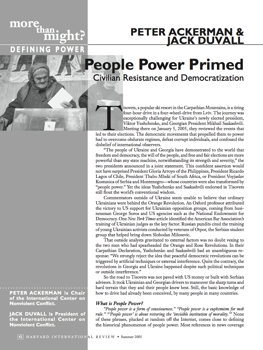 People Power Primed: Civilian Resistance and Democratization