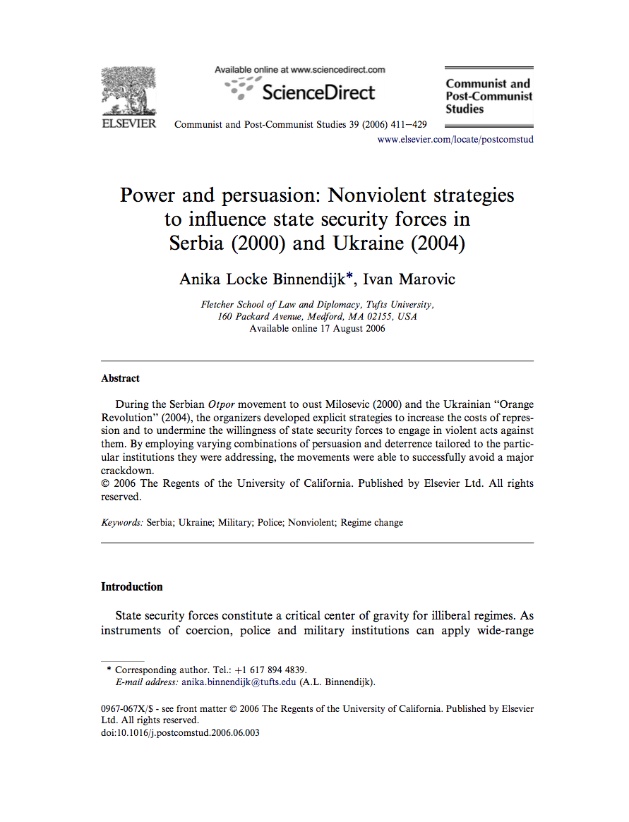 Power and Persuasion: Nonviolent strategies to influence state security forces in Serbia (2000) and Ukraine (2004)