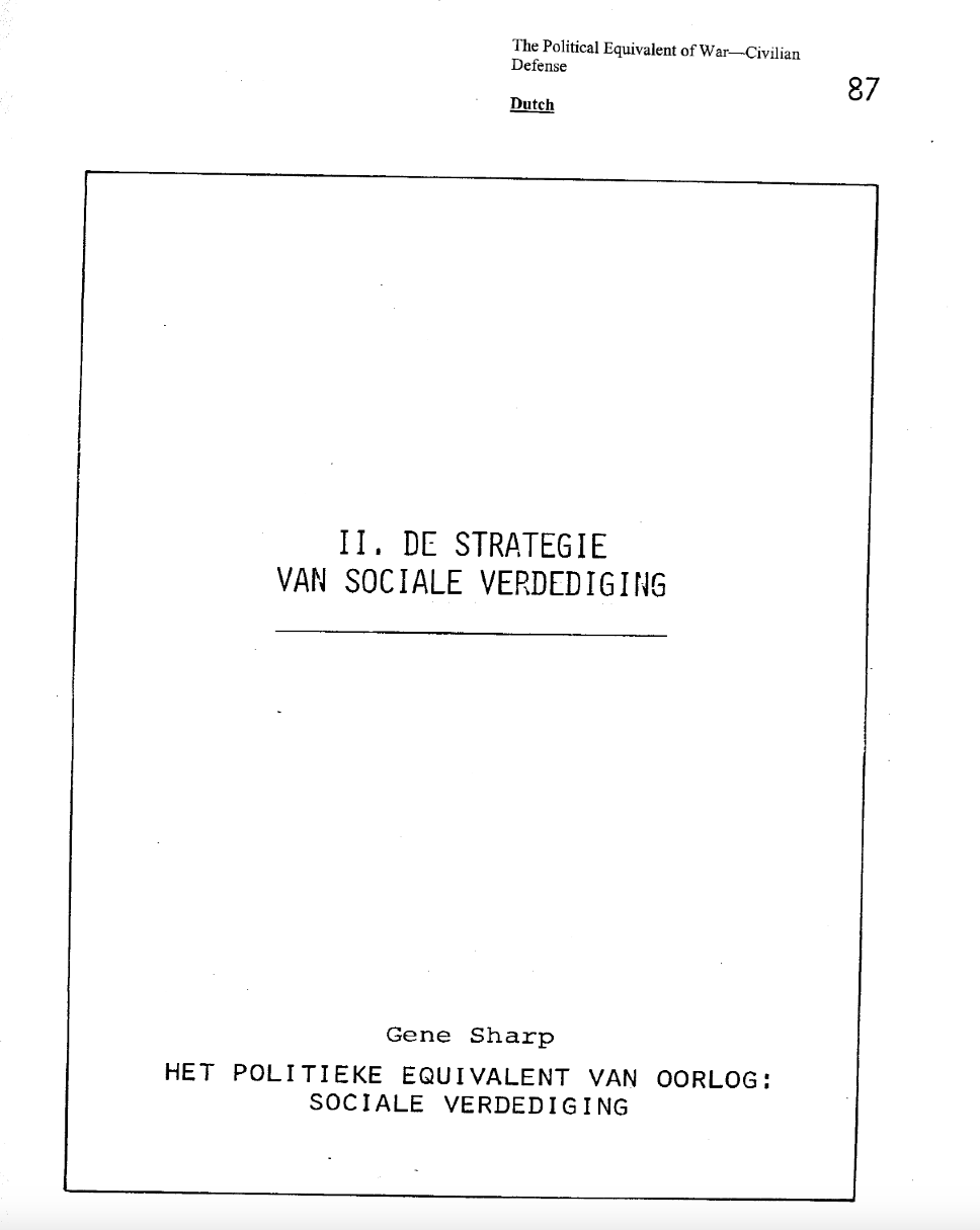 Het Politieke Equivalent Van Oorlog: Sociale Verdediging