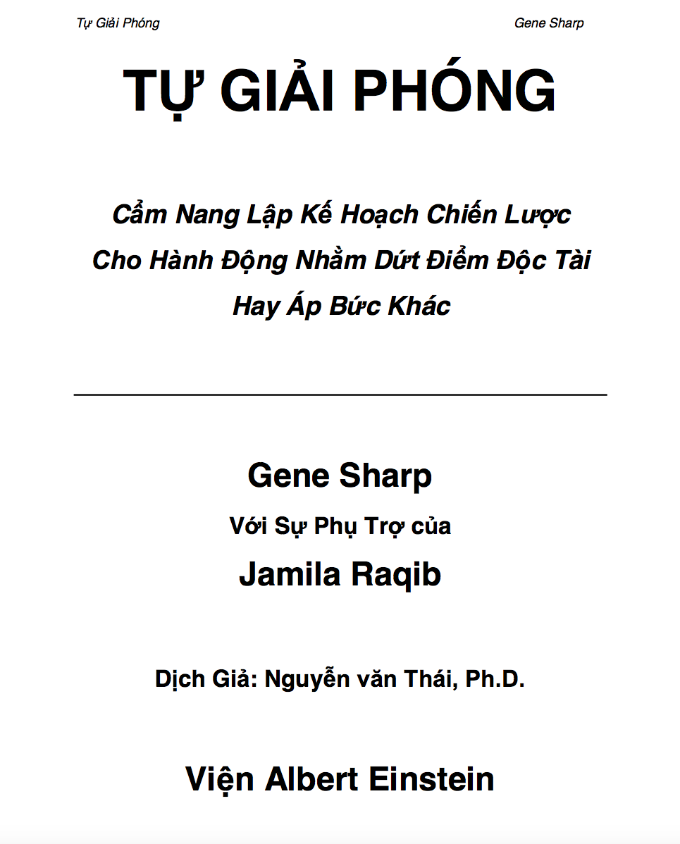 TỰ GIẢI PHÓNG Cẩm Nang Lập Kế Hoạch Chiến Lược Cho Hành Động Nhằm Dứt Điểm Độc Tài Hay Áp Bức Khác