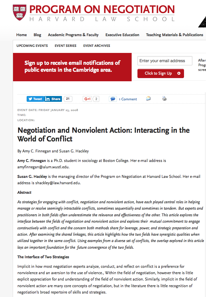 Negotiation and Nonviolent Action: Interacting in the World of Conflict