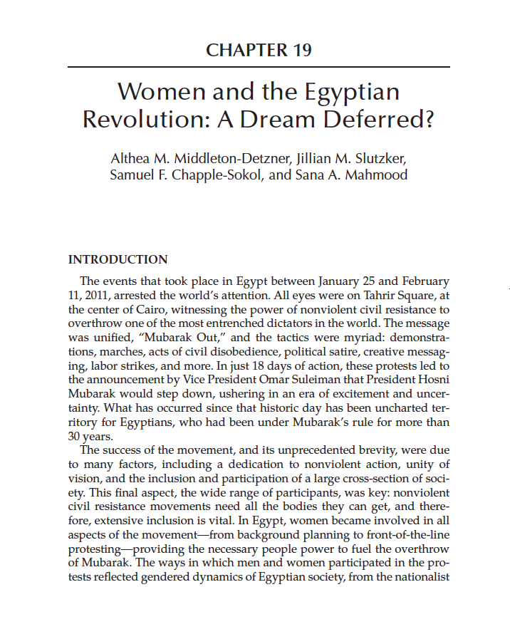 Women and the Egyptian Revolution: A Dream Deferred?