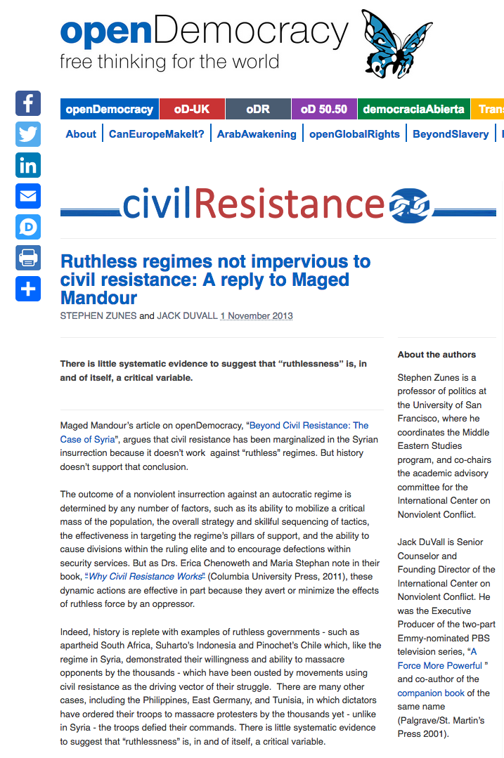 Ruthless Regimes Not Impervious to Civil Resistance: A Reply to Maged Mandour