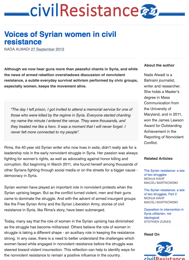 Voices of Syrian Women in Civil Resistance