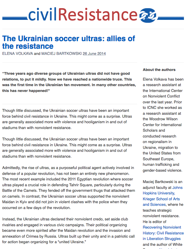 The Ukrainian Soccer Ultras: Allies of the Resistance