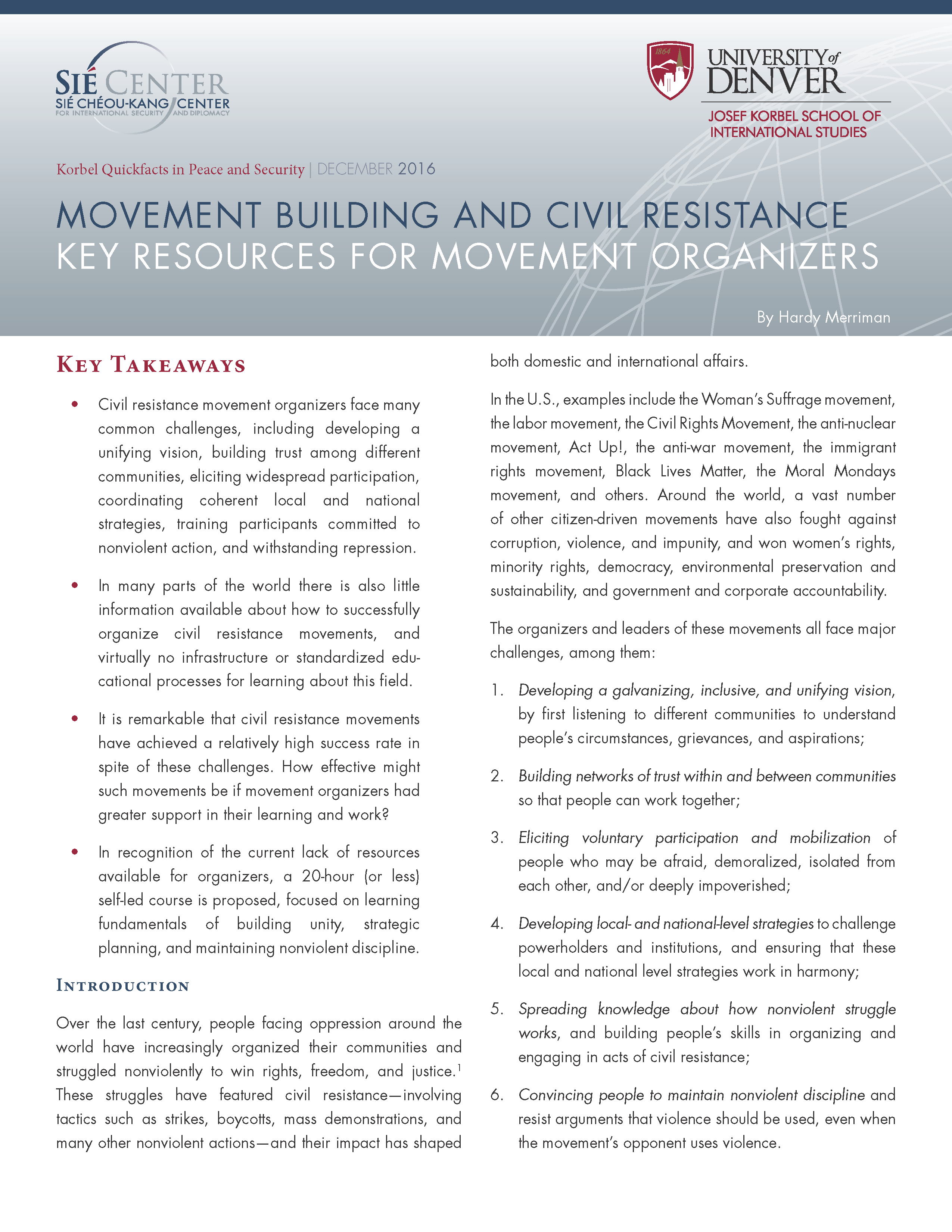 Movement Building and Civil Resistance: Key Resources for Movement Organizers