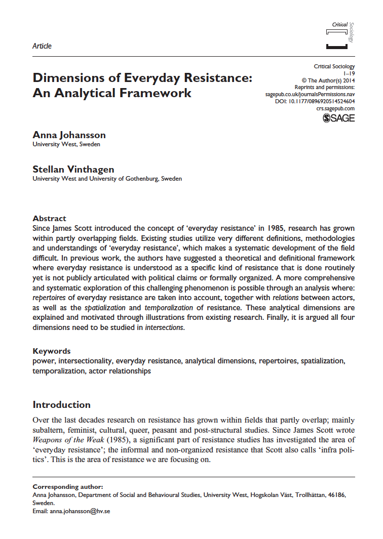 Dimensions of Everyday Resistance: An Analytical Framework