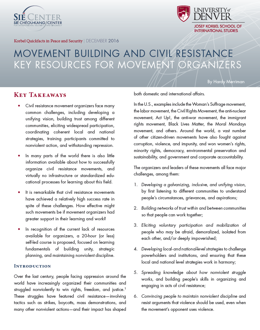 Movement Building and Civil Resistance: Key Resources for Movement Organizers