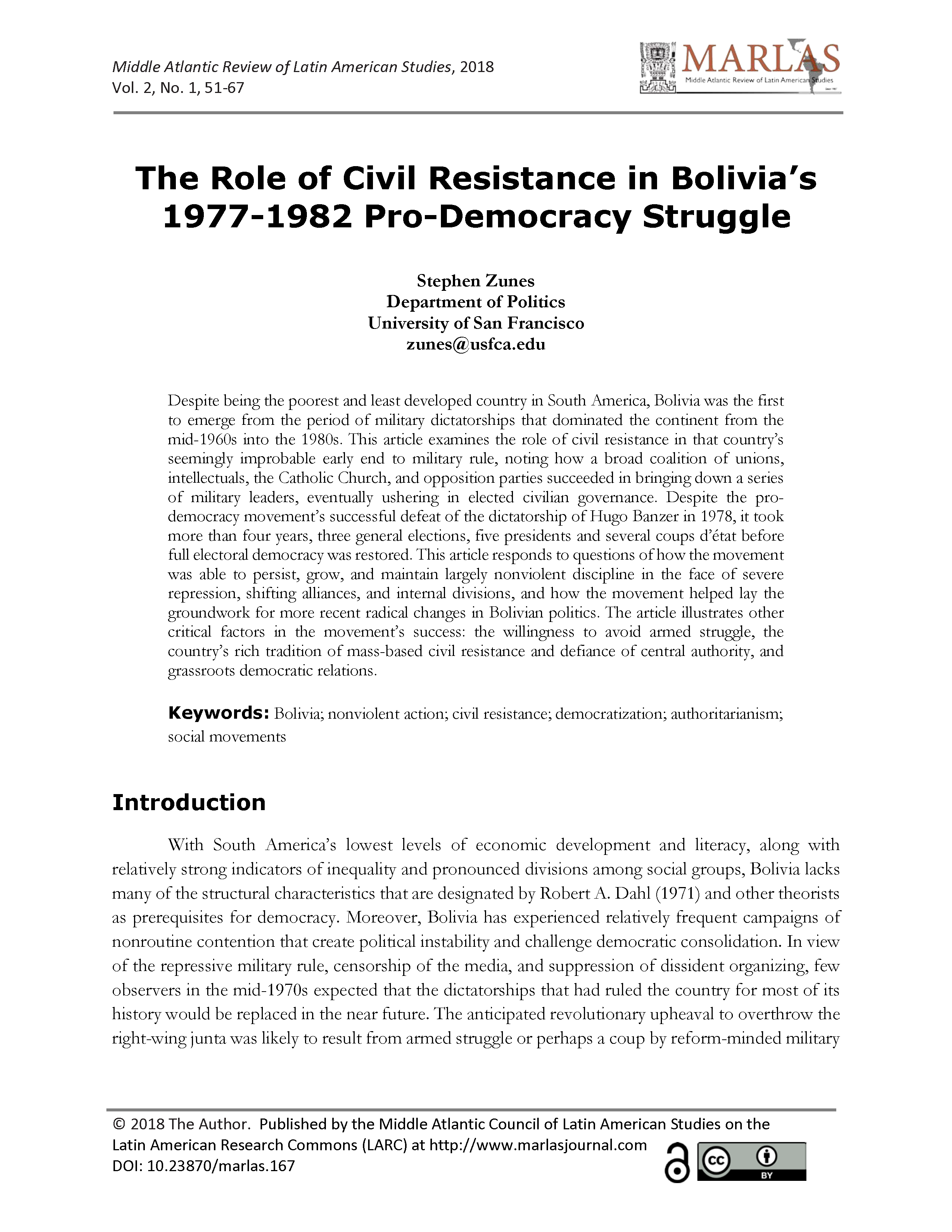 The Role of Civil Resistance in Bolivia’s 1977-1982 Pro-Democracy Struggle