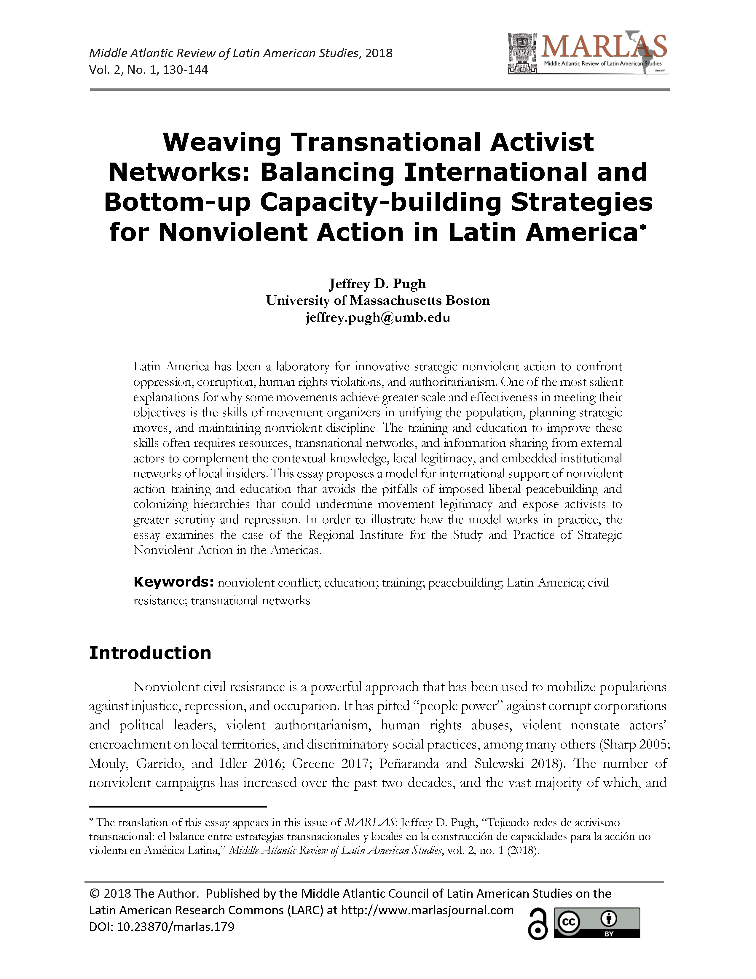 Weaving Transnational Activist Networks: Balancing International and Bottom-up Capacity-building Strategies for Nonviolent Action in Latin America