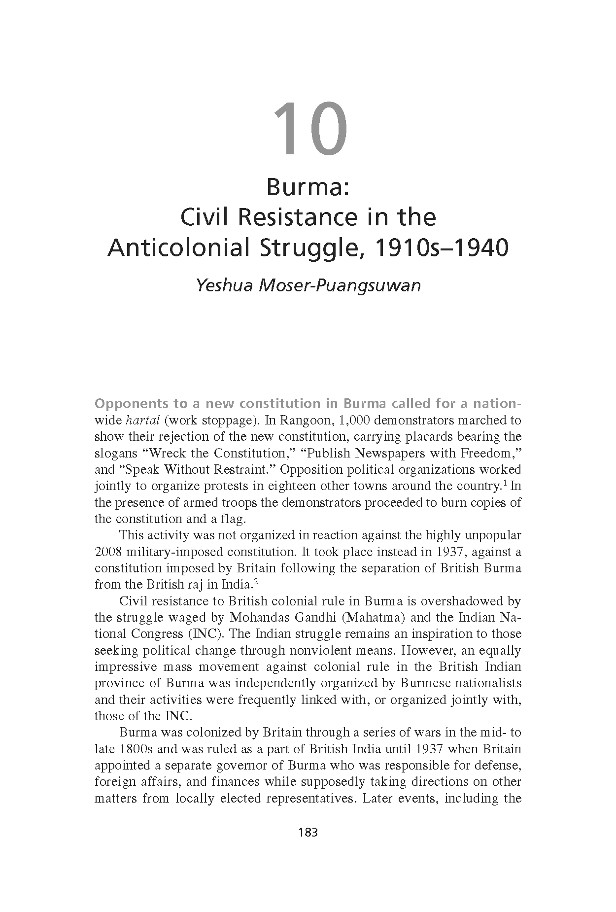 Burma: Civil Resistance in the Anticolonial Struggle, 1910s-1940 (Chapter 10 from ‘Recovering Nonviolent History’)