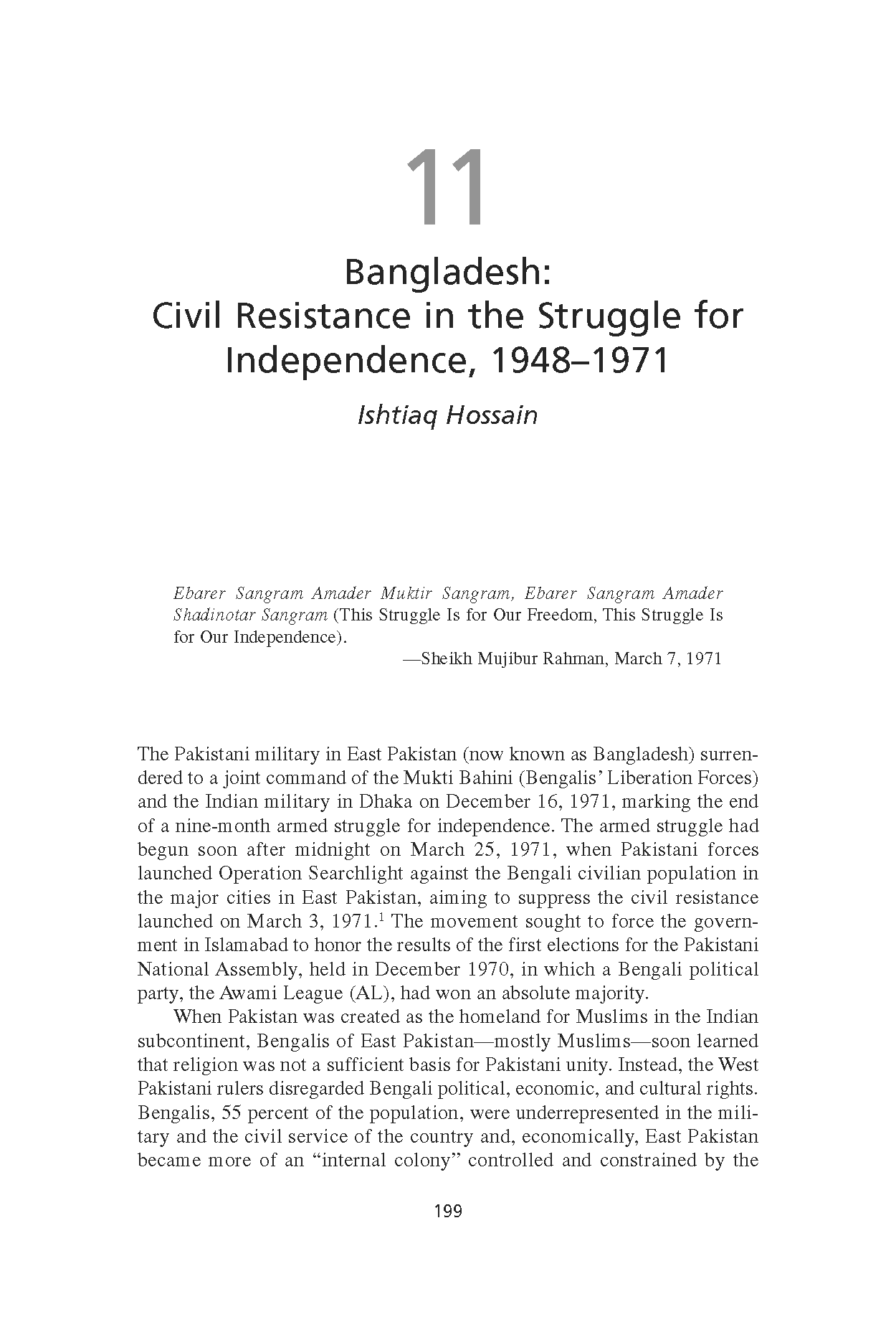 Bangladesh: Civil Resistance in the Struggle for Independence, 1948-1971 (Chapter 11 from ‘Recovering Nonviolent History’)