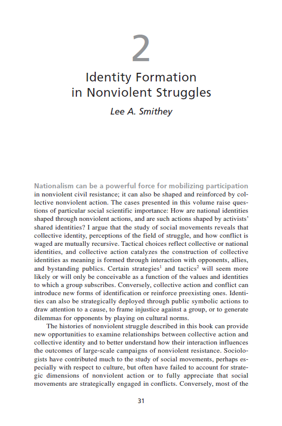 Identity Formation in Nonviolent Struggles (Chapter 2 from ‘Recovering Nonviolent History’)