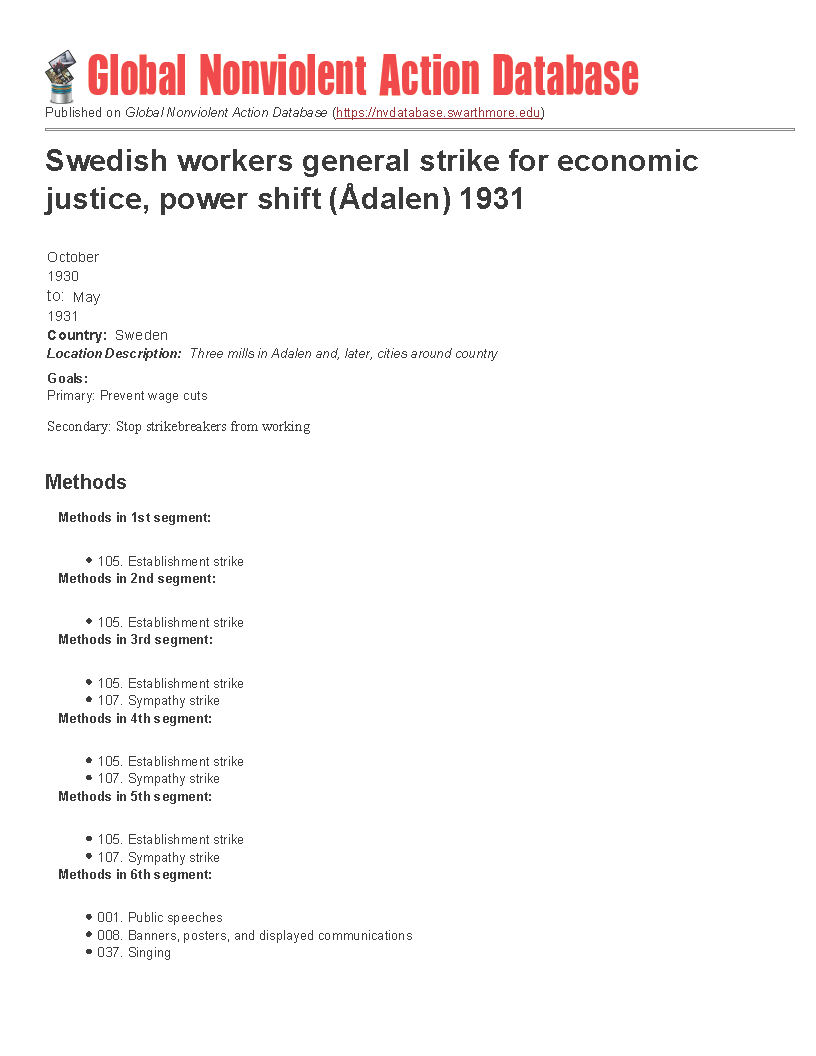 Swedish Workers General Strike for Economic Justice, Power Shift (Ådalen) 1931