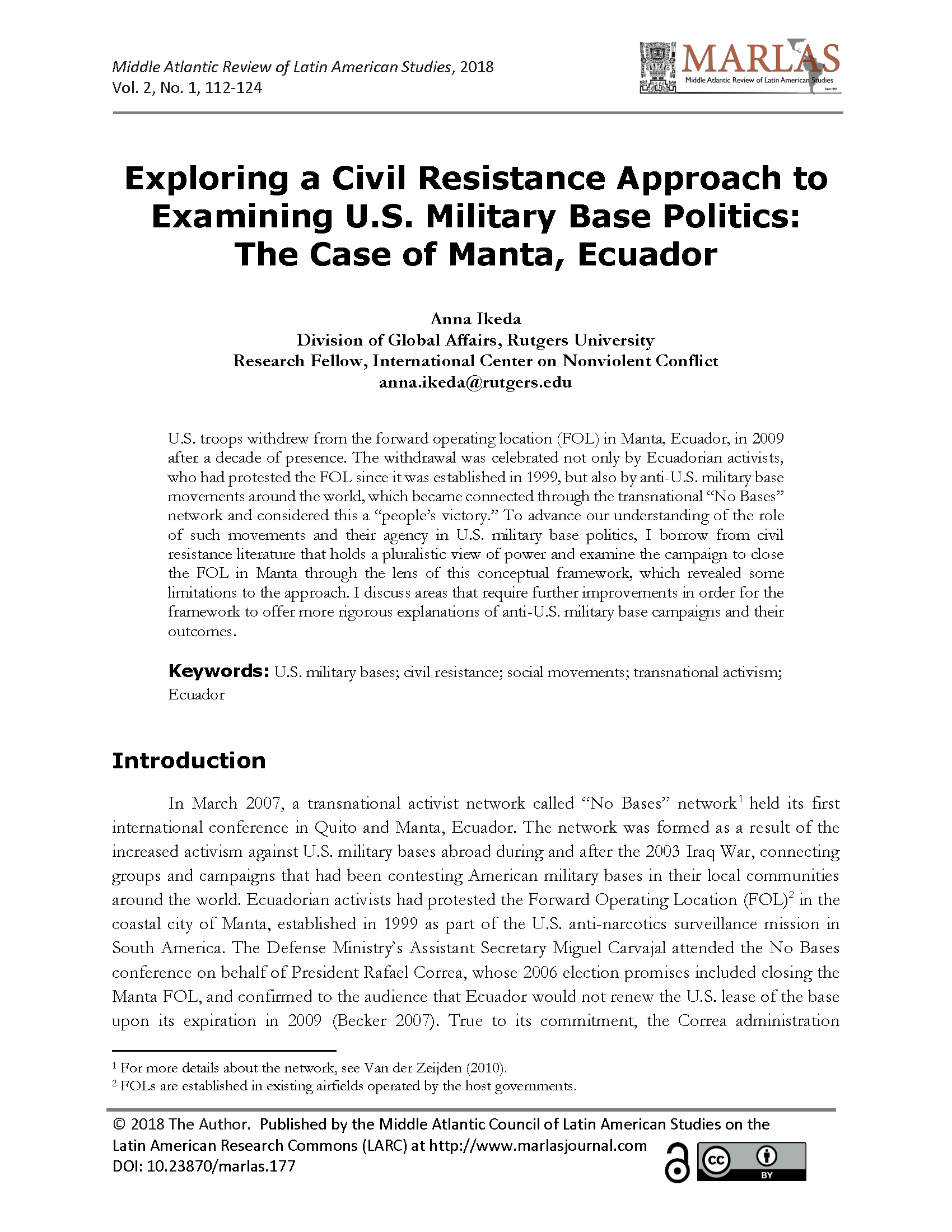 Exploring a Civil Resistance Approach to Examining U.S. Military Base Politics: The Case of Manta, Ecuador