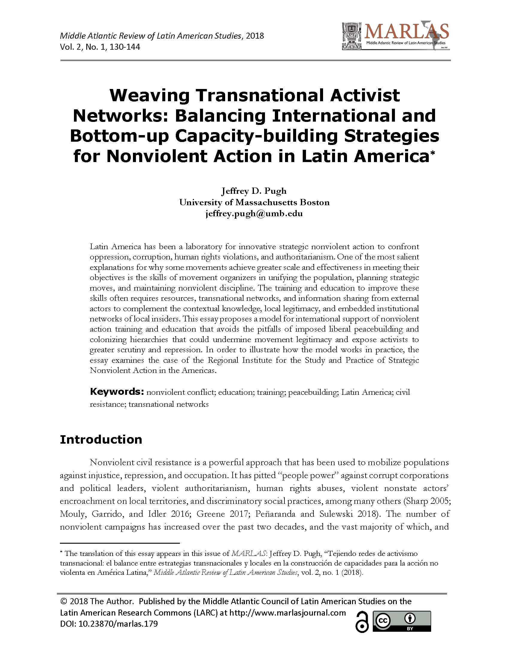 Weaving Transnational Activist Networks: Balancing International and Bottom-up Capacity-building Strategies for Nonviolent Action in Latin America