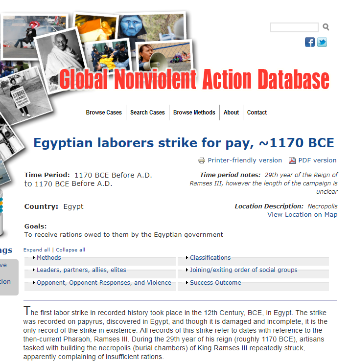 Historical Nonviolence: Egyptian Laborers Strike For Pay, c. 1170 BCE